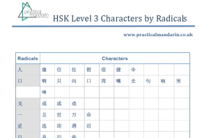 hsk level 3 character list by radicals