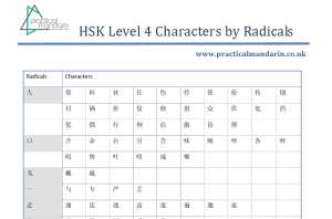 hsk level 4 character list by radicals