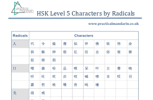 hsk level 5 character list by radicals