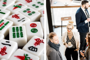 Mahjong and people having conversation