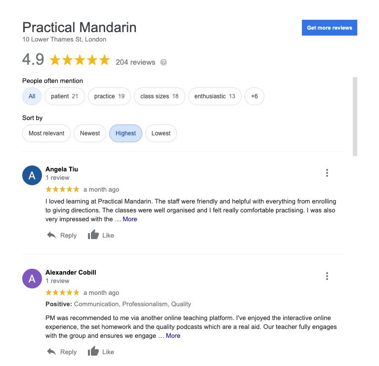 Practical Mandarin google review